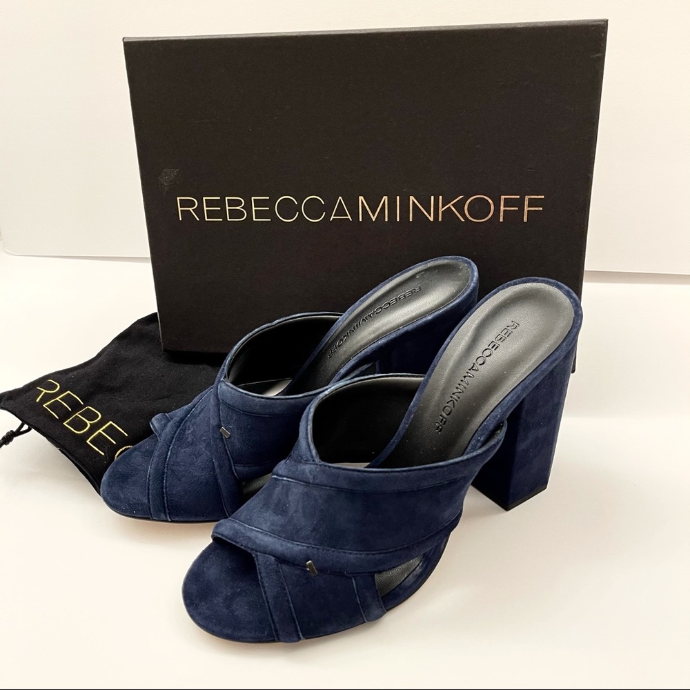 Rebecca Minkoff Navy Suede Block Heel Mules